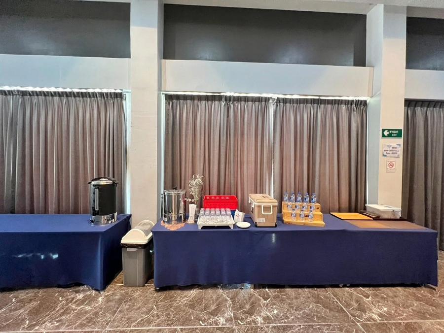 Coffee break station in the ballroom foyer