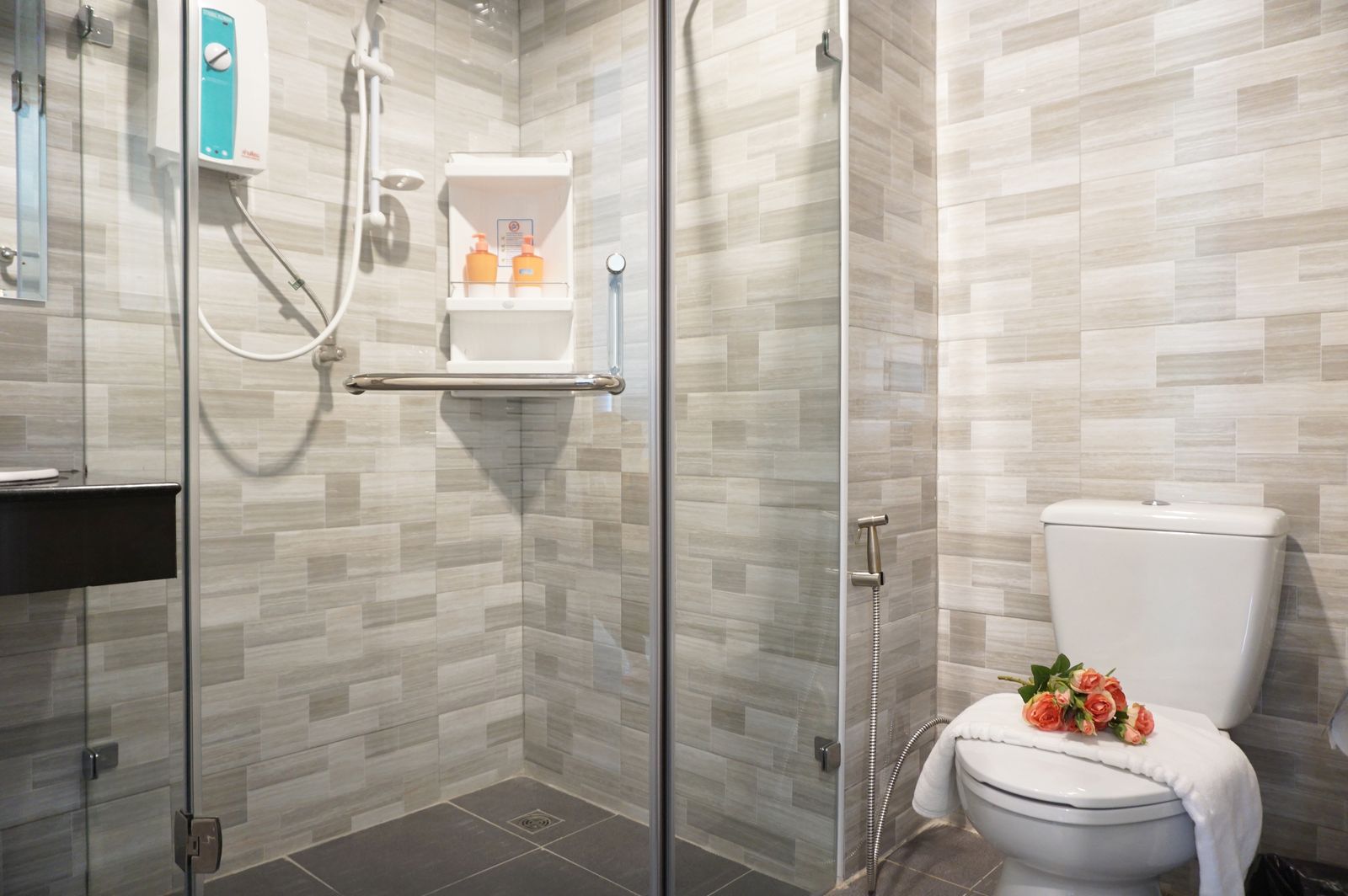 Bathroom with walk-in shower and toilet